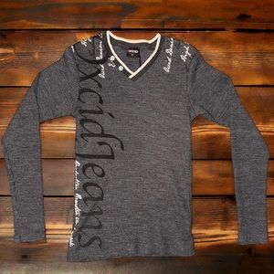 OXCID Jeans Gray Pullover V-neck Shirt size S